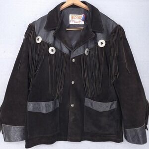 Vintage Schott Western Jacket Mens 42 Brown Suede Fringe Concho USA Cowboy
